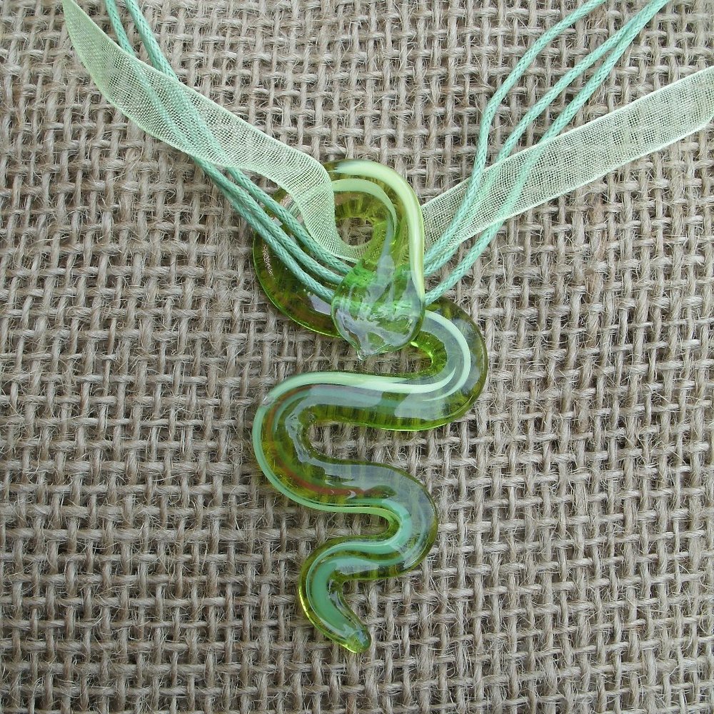Murano Glass Green Snake Pendant Necklace